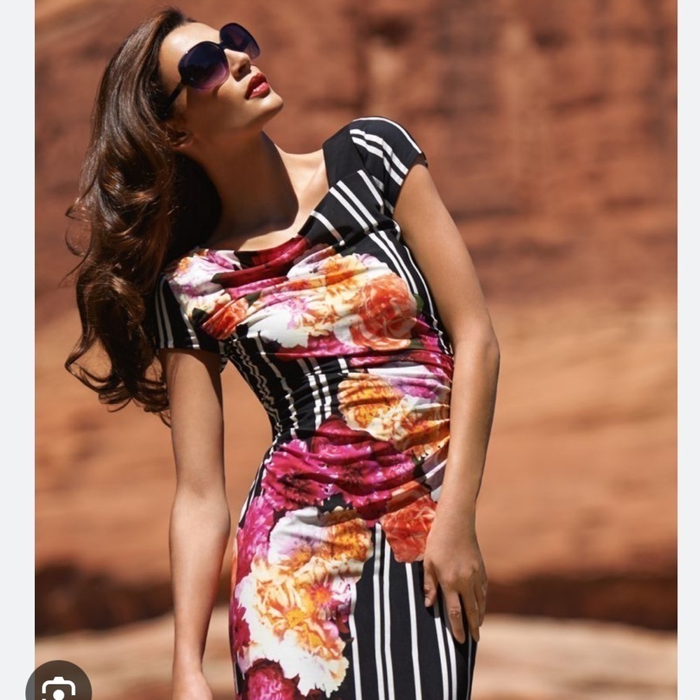 Joseph Ribkoff Floral Striped Dress/Size 2